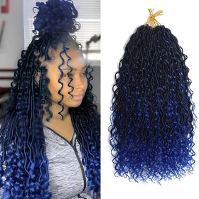 ROYAWIG 1B Blue Boho Faux Locs 18in for a full lightweight look