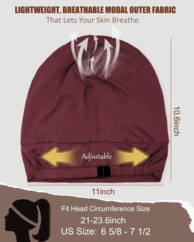 ROYBENS adjustable-strap silk cap stays in place all night.