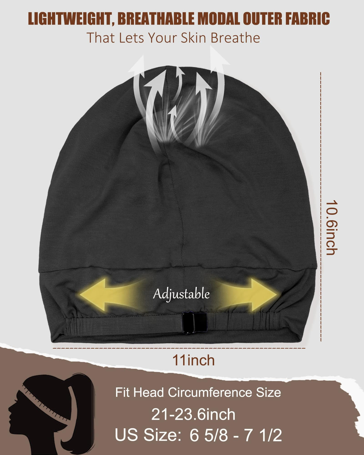 ROYBENS adjustable strap silk sleep cap ensures secure fit and non-slip