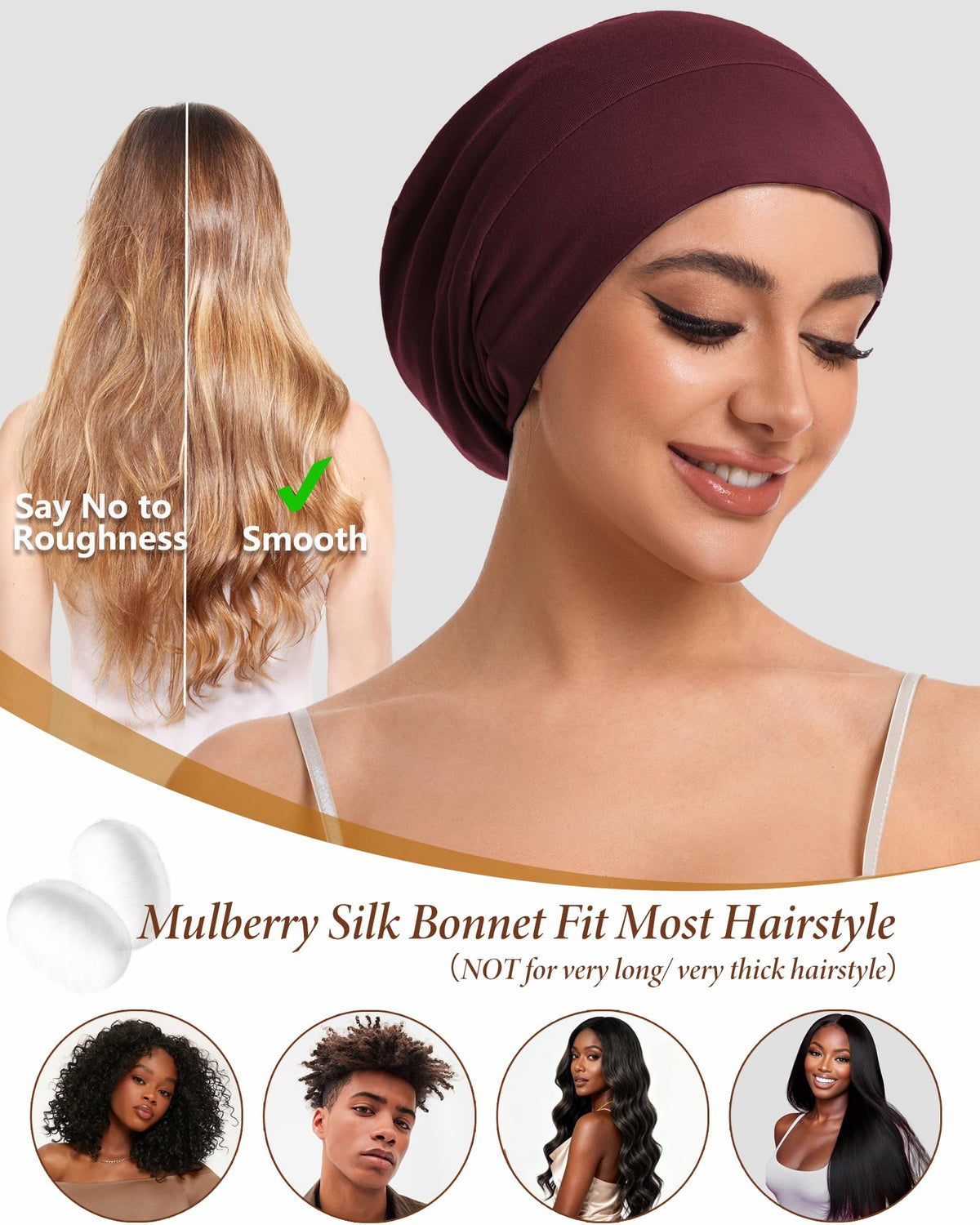 ROYBENS silk cap suitable for curly, braided, and long hair.