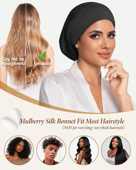 ROYBENS curly hair silk bonnet ideal for waves and defined curls overnight.