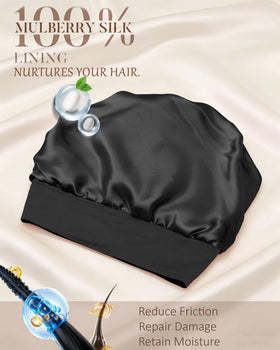 ROYBENS double-layer design showing silk inner lining and soft outer layer for hair protection and breathability