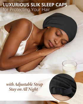ROYBENS double-layer silk bonnet with inner silk and outer breathable layer for comfort.