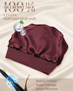 ROYBENS double-layer bonnet with silk inner for gentle hair care.