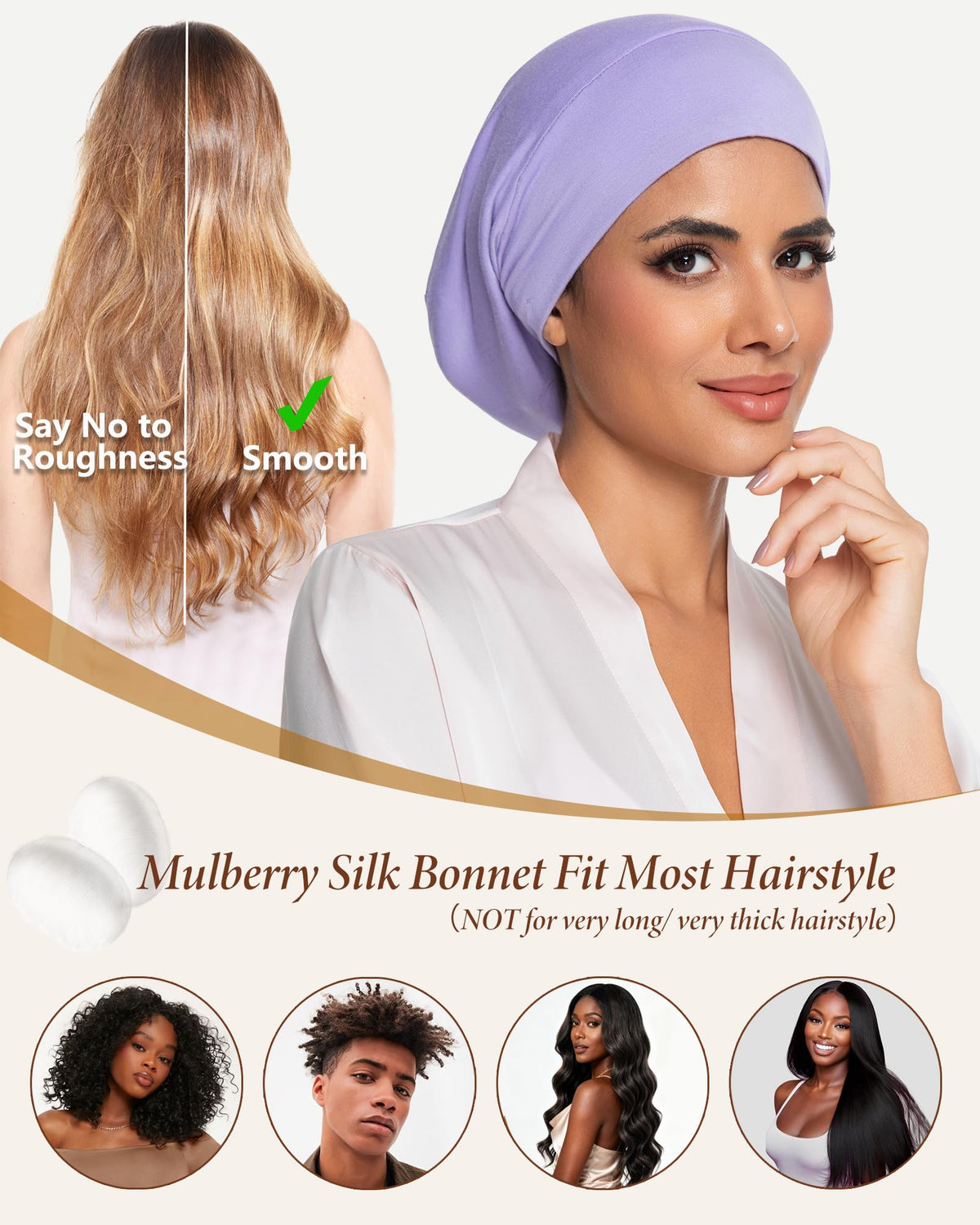 ROYBENS double-layer silk cap offers breathable comfort for restful sleep.