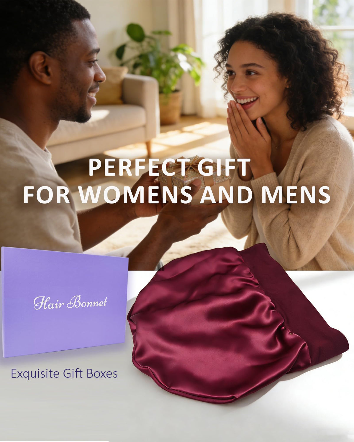 ROYBENS gift-packaged silk bonnet ideal for thoughtful gifting.
