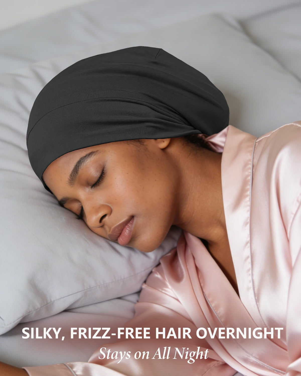 ROYBENS lightweight silk bonnet feels breathable and comfy overnight