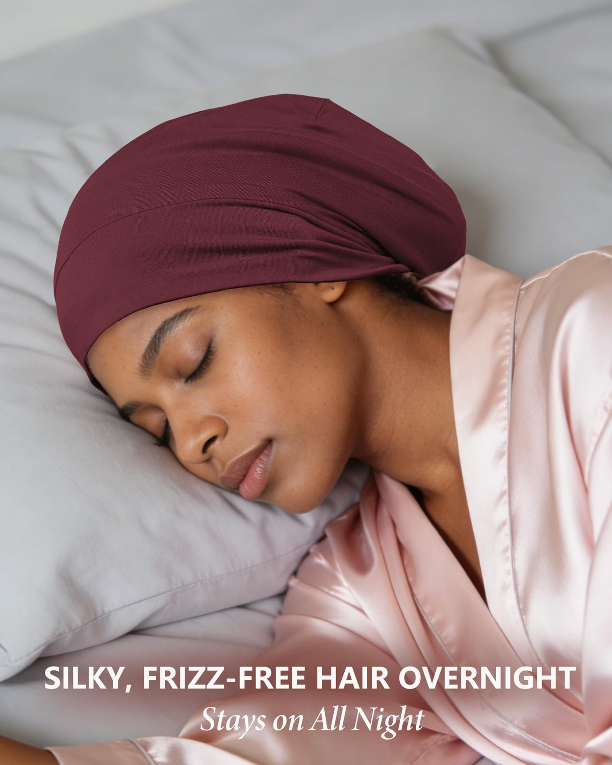 ROYBENS lightweight silk sleep cap feels barely there during the night.
