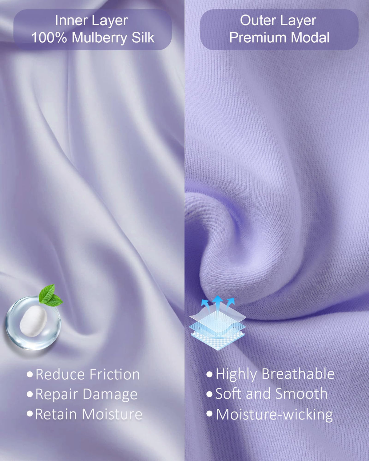 ROYBENS mulberry silk inner lining provides a silky, non-friction contact with hair.