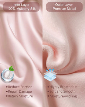 ROYBENS adjustable strap bonnet demonstrates secure, non-slip fit for night wear.