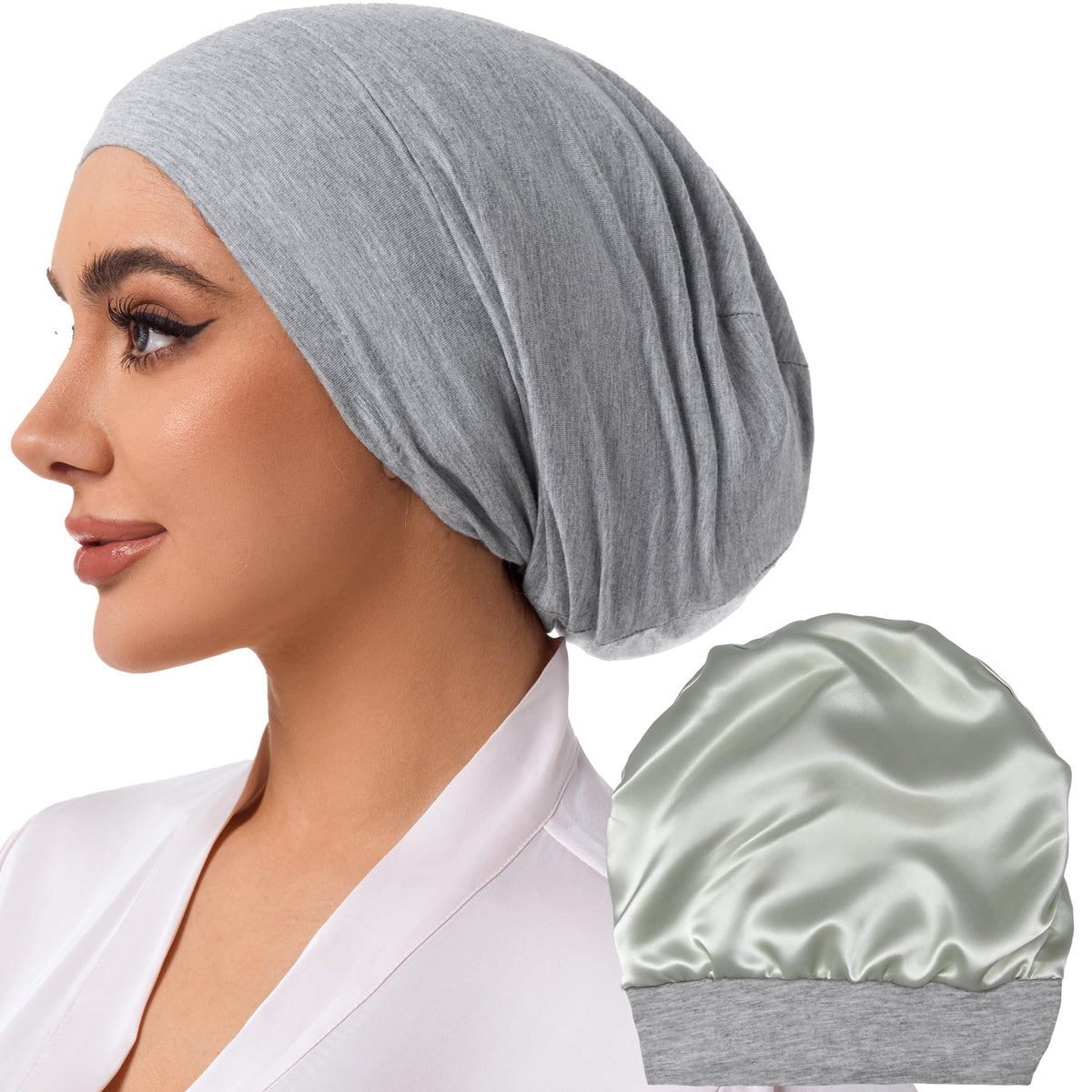 ROYBENS silk-lined bonnet closeup showing smooth mulberry silk texture and skin-friendly softness