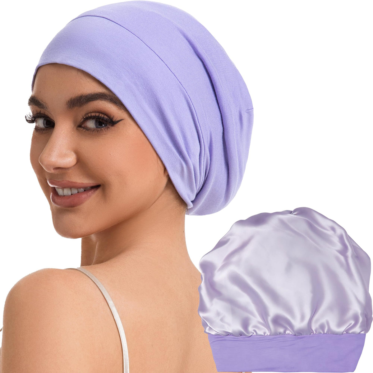 ROYBENS silk-lined bonnet close-up highlighting luxurious mulberry silk texture gentle on skin