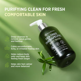 Roycederm antibacterial body wash foam highlighting odor-control, fresh skin after activity.