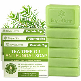 RoyceDerm antifungal bar packaging with tea tree scent for daily cleansing