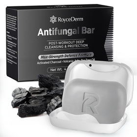 Roycederm antifungal soap bar front view for active use, promotes clean skin after workouts.