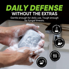 Roycederm antifungal soap bar volcanic ash close-up underlines oil control.