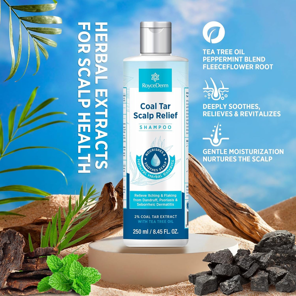 Roycederm shampoo with natural fragrance for refreshing cleansing experience.