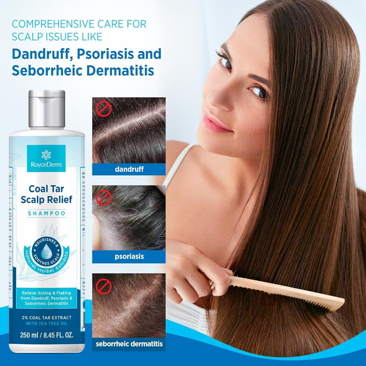 Roycederm shampoo lather close-up for gentle cleansing and hydration.