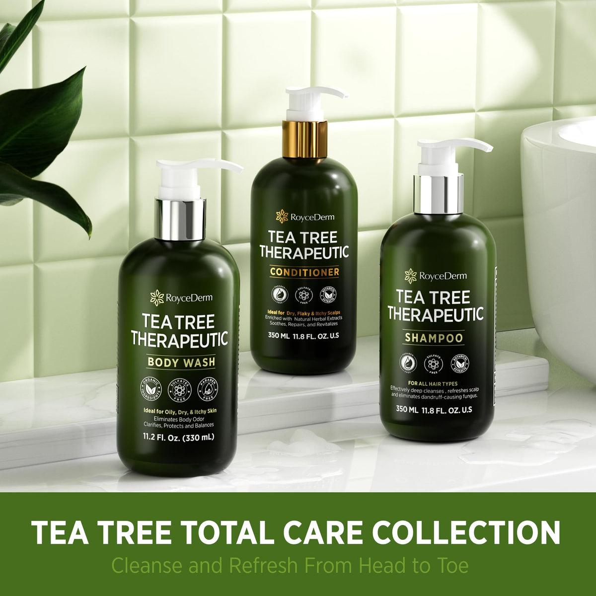 Roycederm daily shower routine with plant-based blend for balanced skin and freshness.
