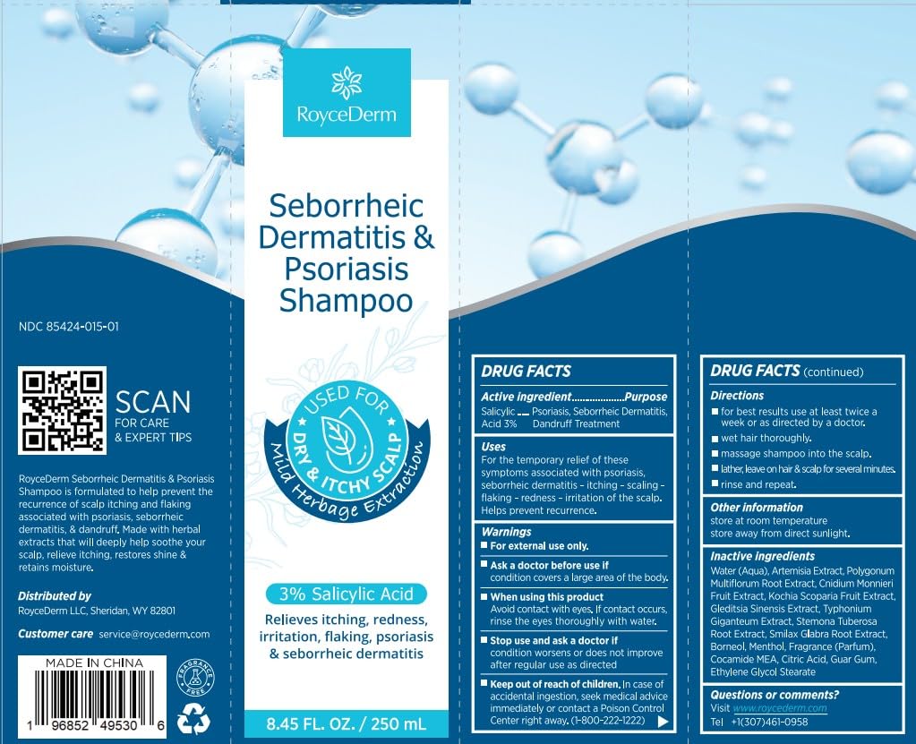 Roycederm Seborrheic Dermatitis & Psoriasis Shampoo-label-ingredient showcases gentle cleansing formula.
