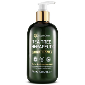 RoyceDerm Tea Tree Conditioner bottle highlights lightweight hydration for smooth, manageable hair