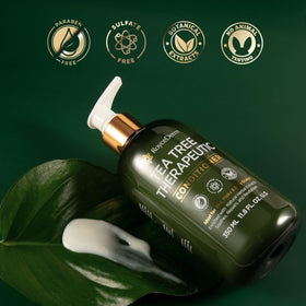 RoyceDerm Tea Tree Conditioner bottle conveys healthy-looking hair with natural shine