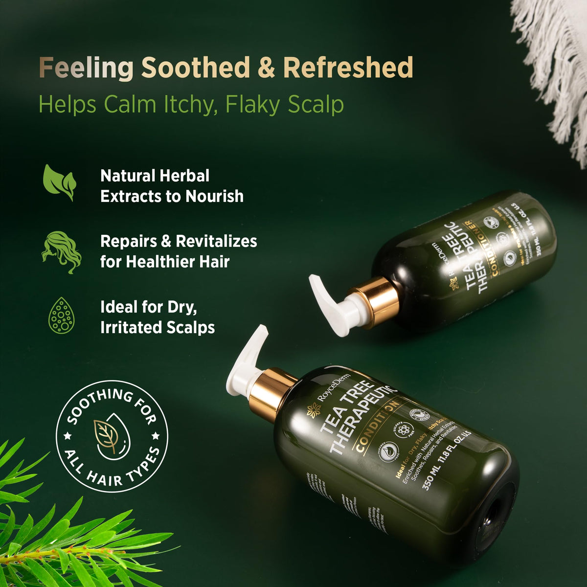 RoyceDerm Tea Tree Conditioner pump-dispense enables easy daily application