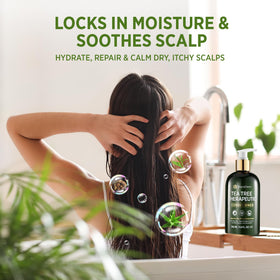 RoyceDerm Tea Tree Conditioner texture shows silky slip for detangling
