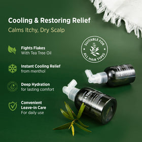 Roycederm Tea Tree oil application demonstrates soothing scalp balance.