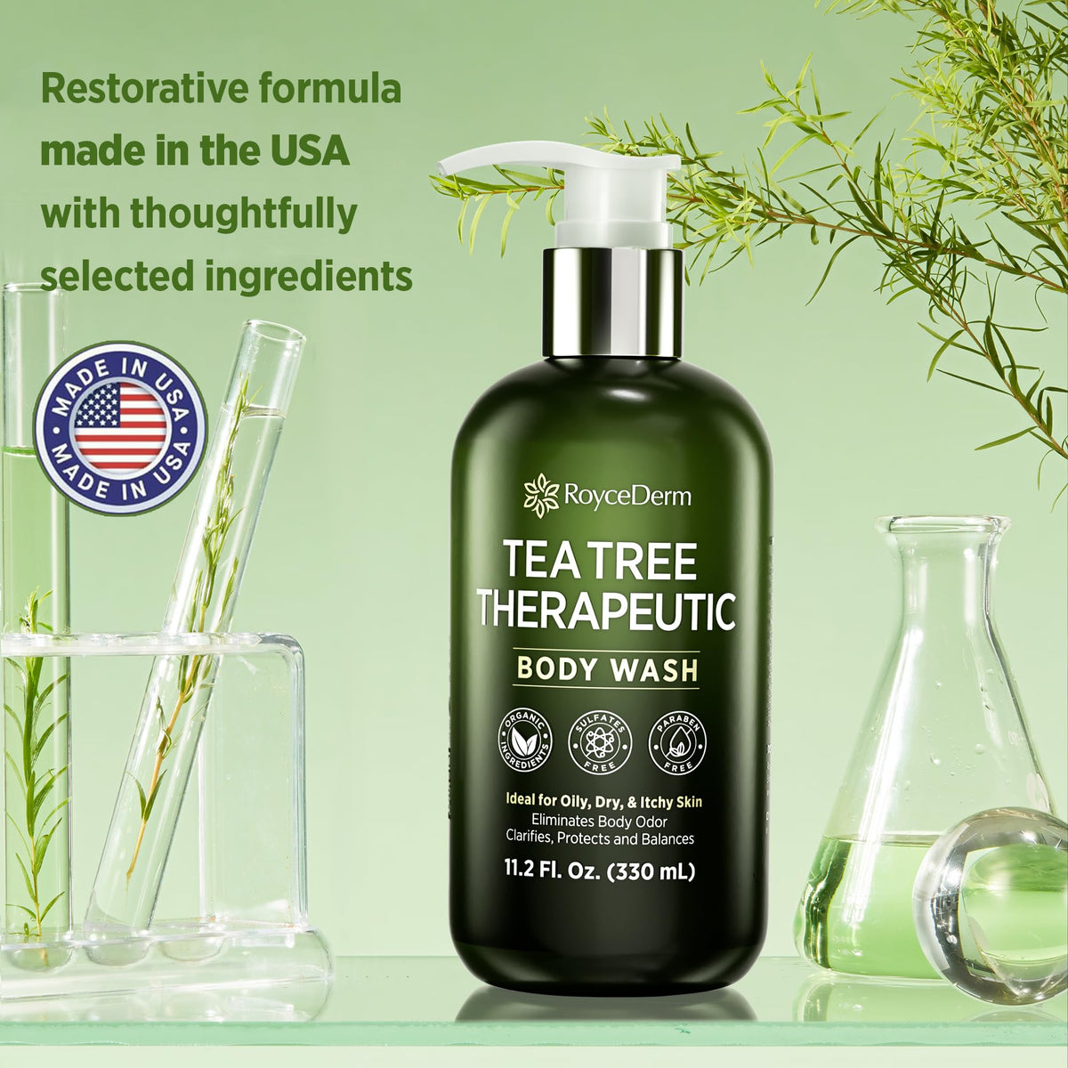 Creamy Roycederm lather from Tea Tree Therapeutic Body Wash for a refreshing wash after workouts.