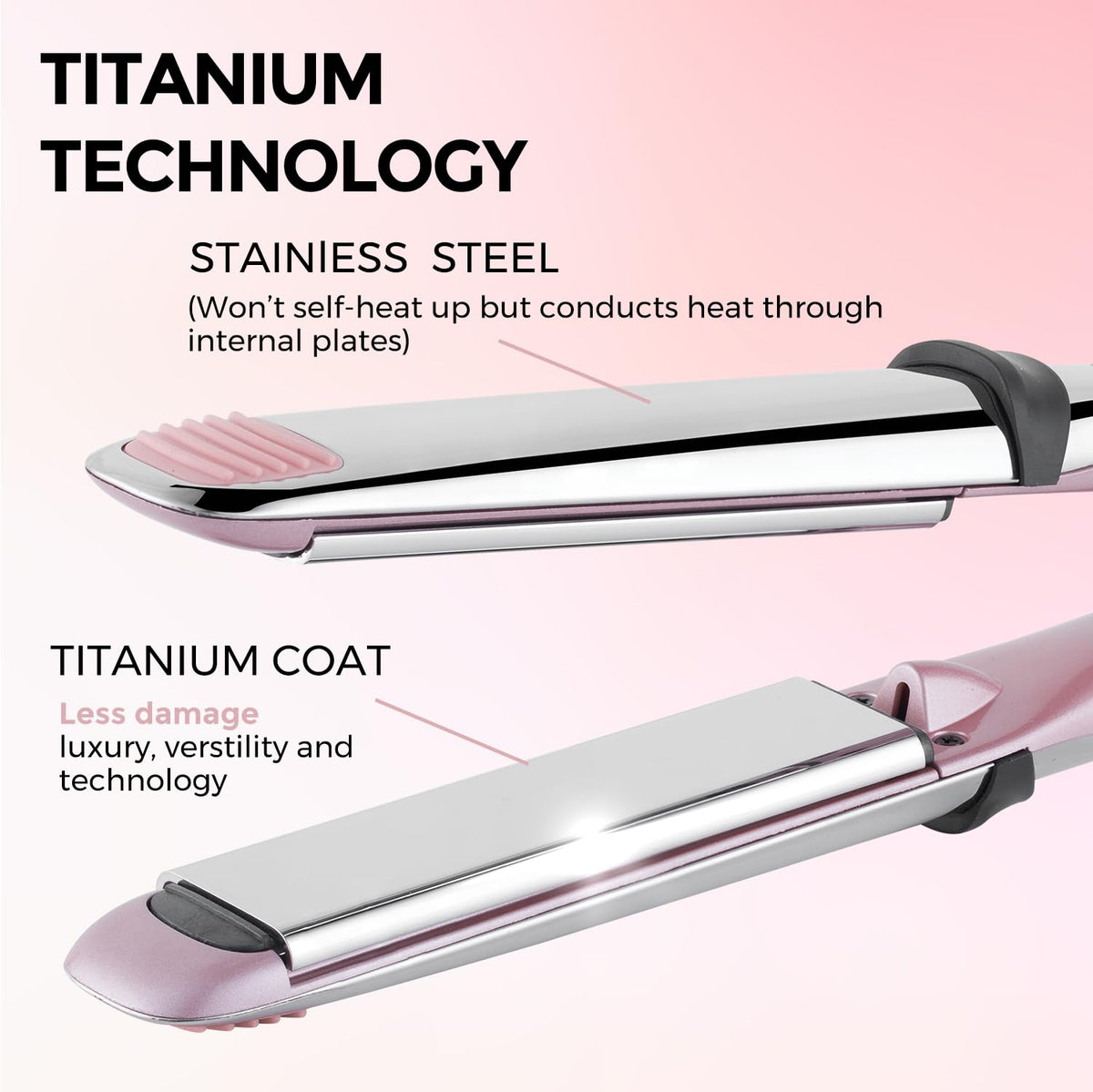 Rozamor 2-in-1 flat iron for straightening or curling.