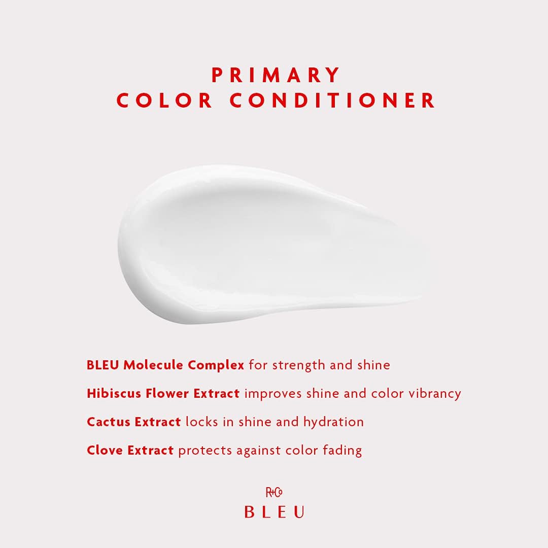 R+Co BLEU conditioner close-up highlights shine and detangling ease