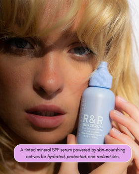 R and R Sun Serum light tint swatch showing skin blurring and breathable finish