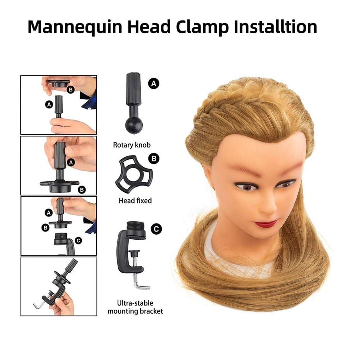 Rruaneal Cosmetology mannequin head back view for hair styling training.