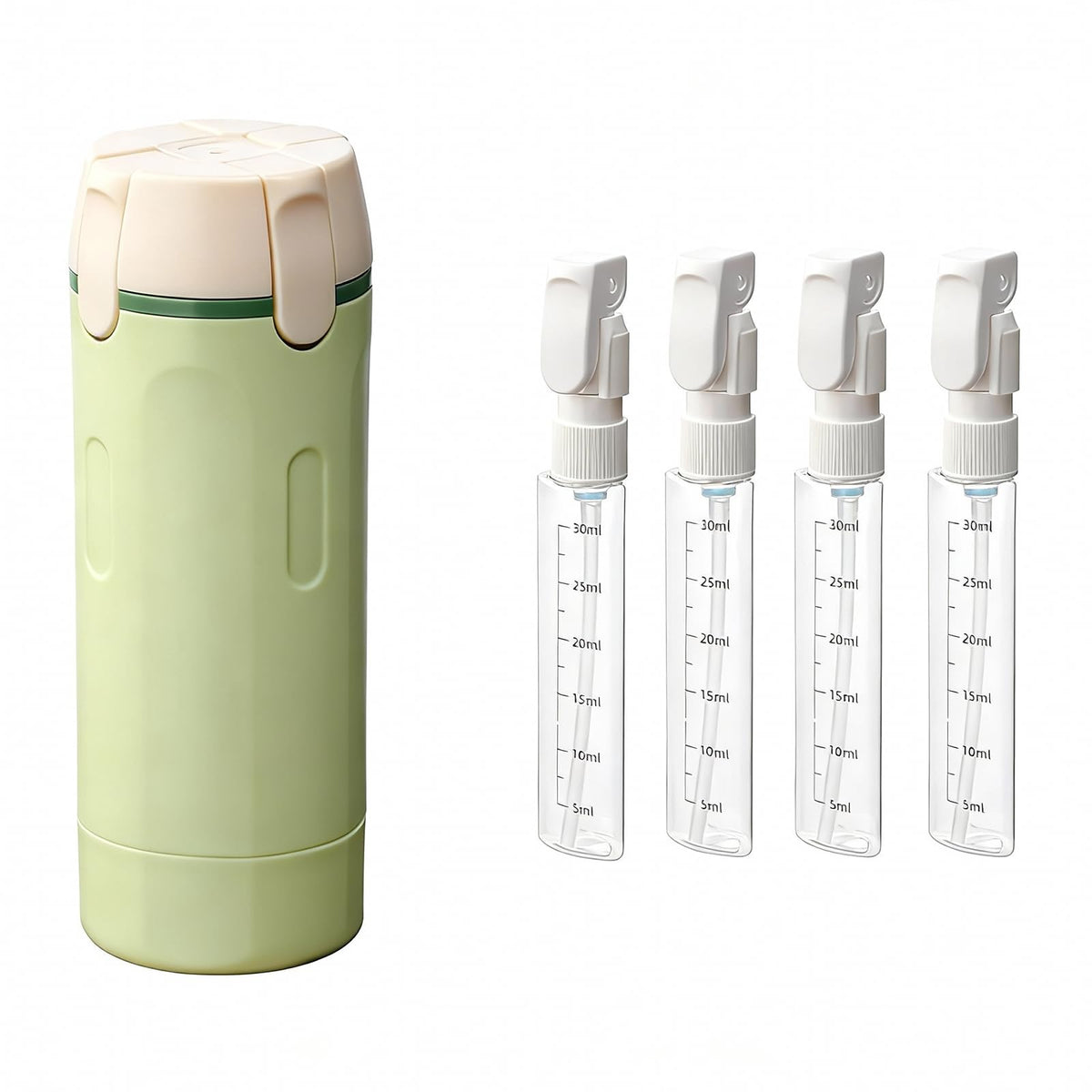 RSN 4 in 1 travel dispenser unit keeps toiletries organized and ready for trips.
