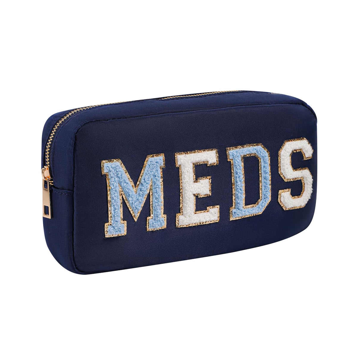 RSRSLEII chenille patch bag front view, ideal compact travel organizer.