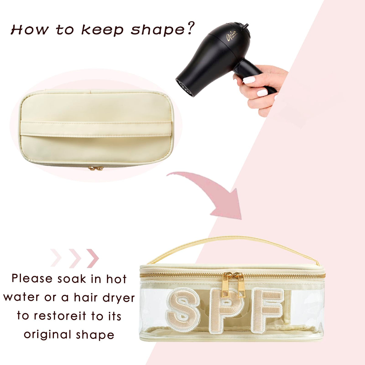 RSRSLEII clear SPF bag sturdy handles for easy carrying.