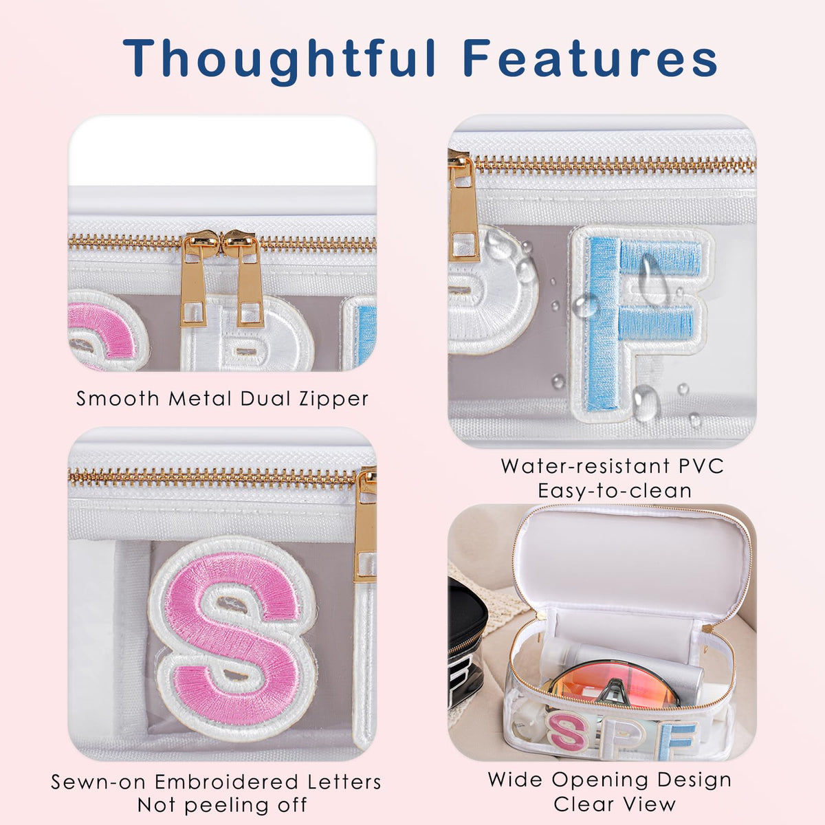 RSRSLEII thick PVC transparent cosmetic case remains lightweight and durable