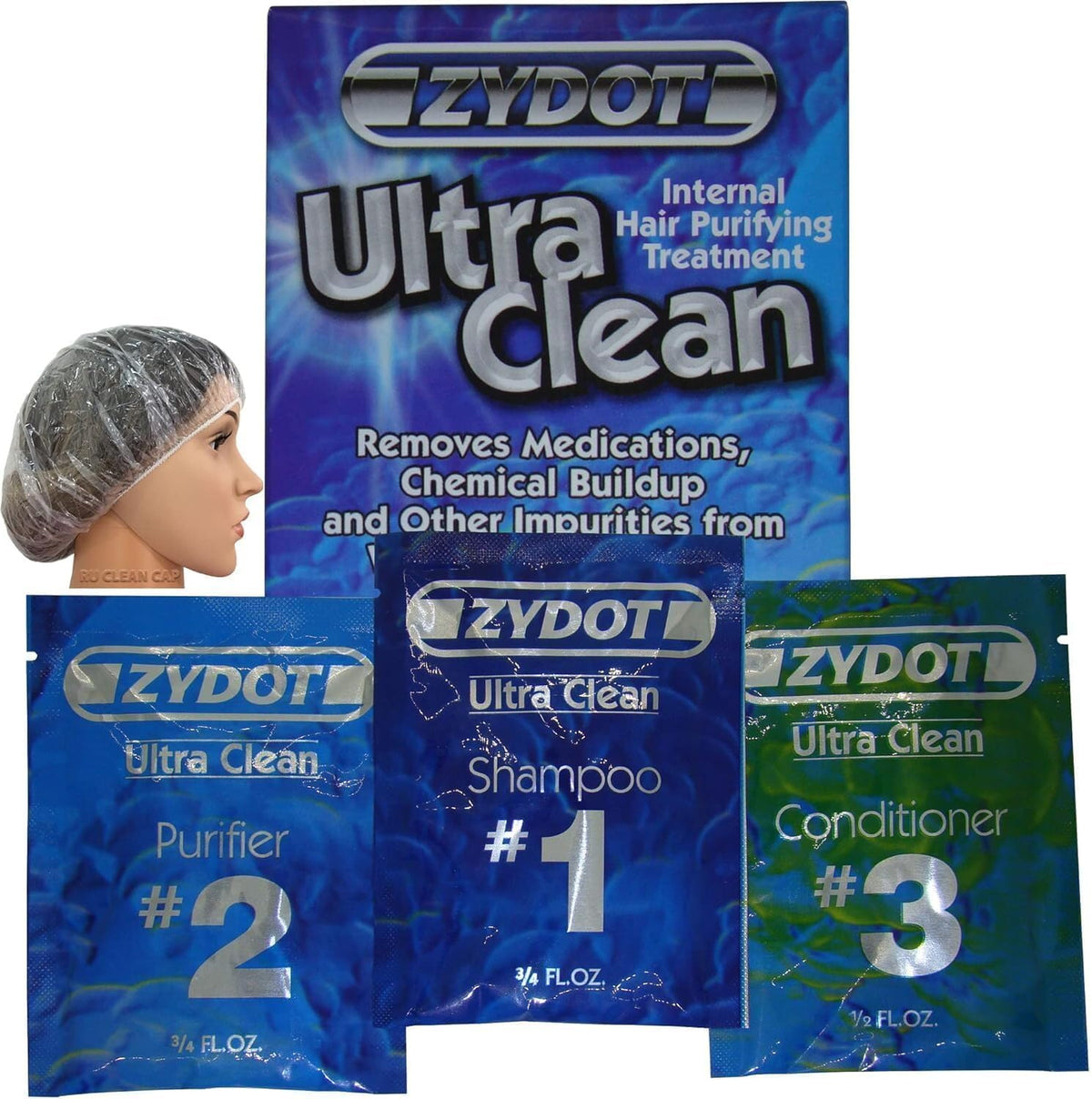 RU CLEAN Zydot Ultra Clean Detox Shampoo bottle poured for cleansing