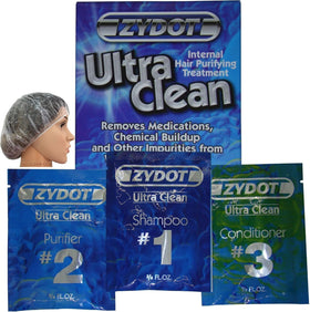 RU CLEAN Zydot Ultra Clean Detox Shampoo bottle poured for cleansing