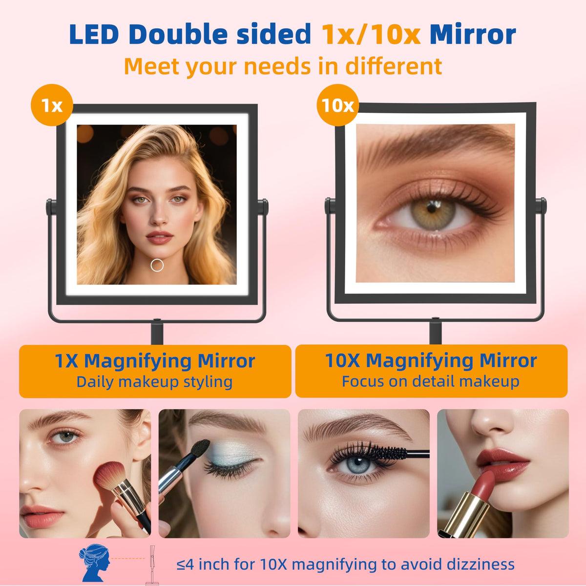 Ruacq vanity mirror highlighting brightness adjustment for comfortable grooming.