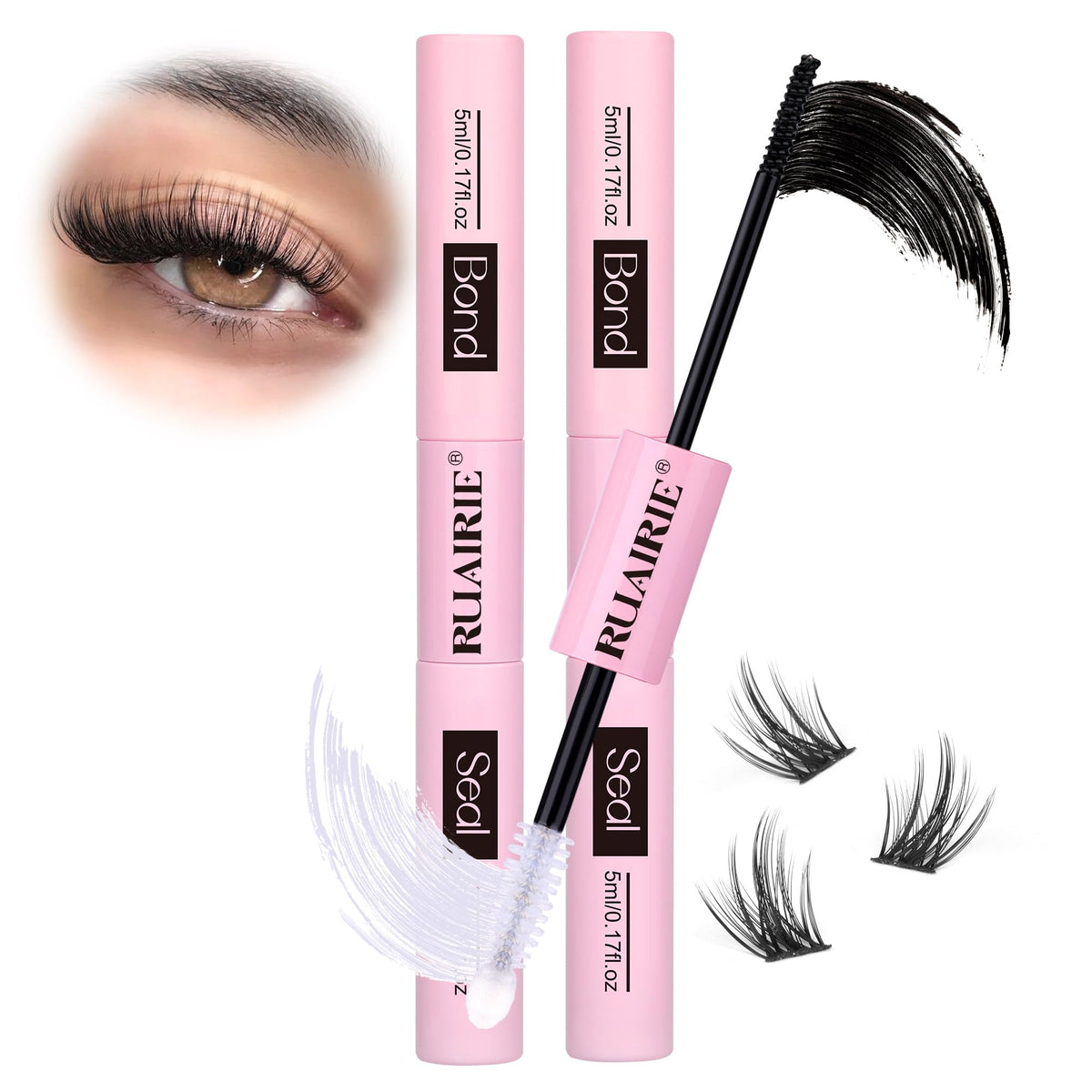 Ruairie Bond and Seal Lash Glue 2-in-1 design for precise lash cluster application.