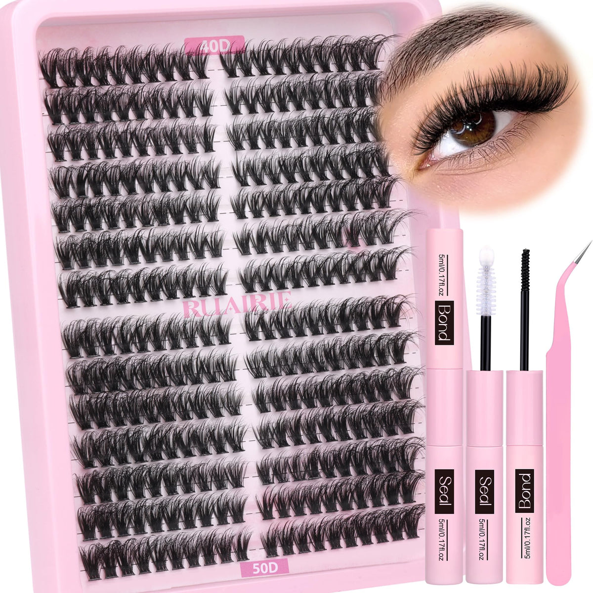 Ruairie lash clusters kit 280pcs for versatile at-home lash extensions.