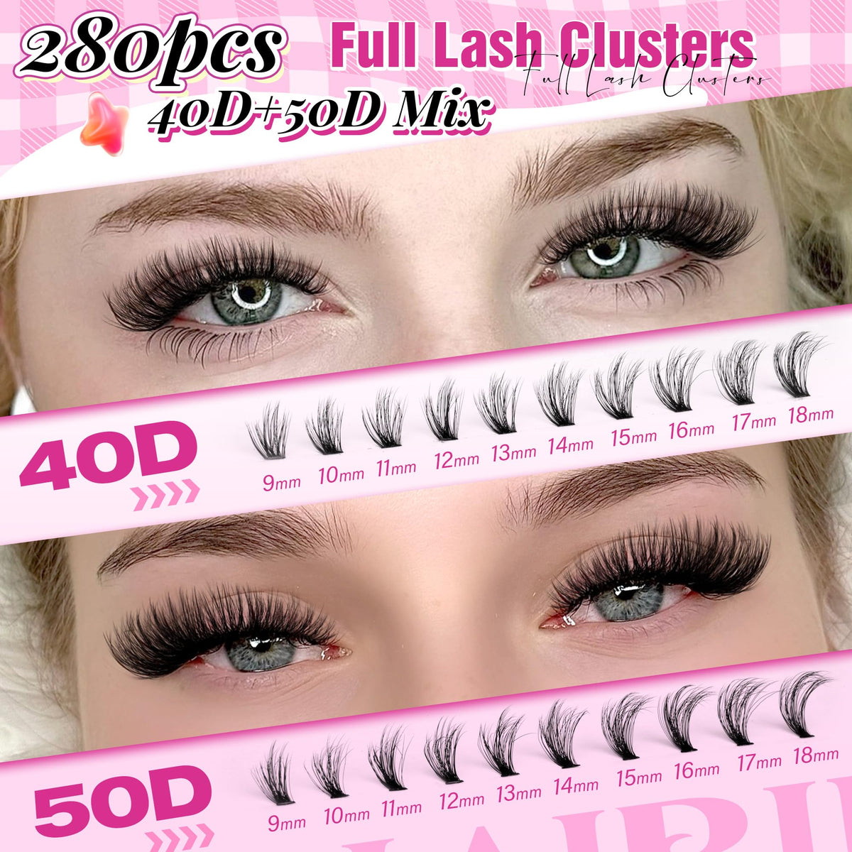 Ruairie lash clusters with 10 lengths for customizable volume and styles.