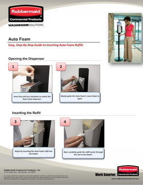 Rubbermaid Flex small-dispense system image highlights compatible dispenser connection for easy refills.