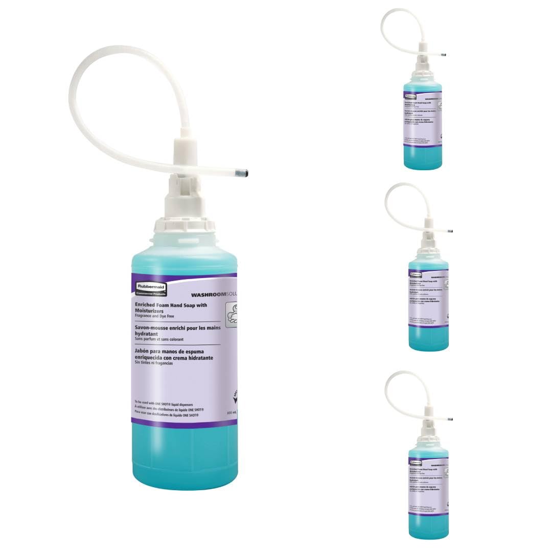 Rubbermaid One Shot enriched foam hand soap teal bottle 800 ml for soft skin and easy cleansing.