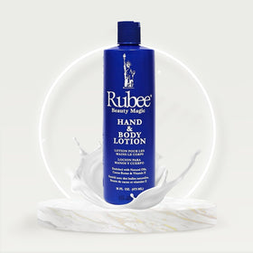 Close-up of Rubee Beauty Magic Lotion texture showing a rich non-greasy finish