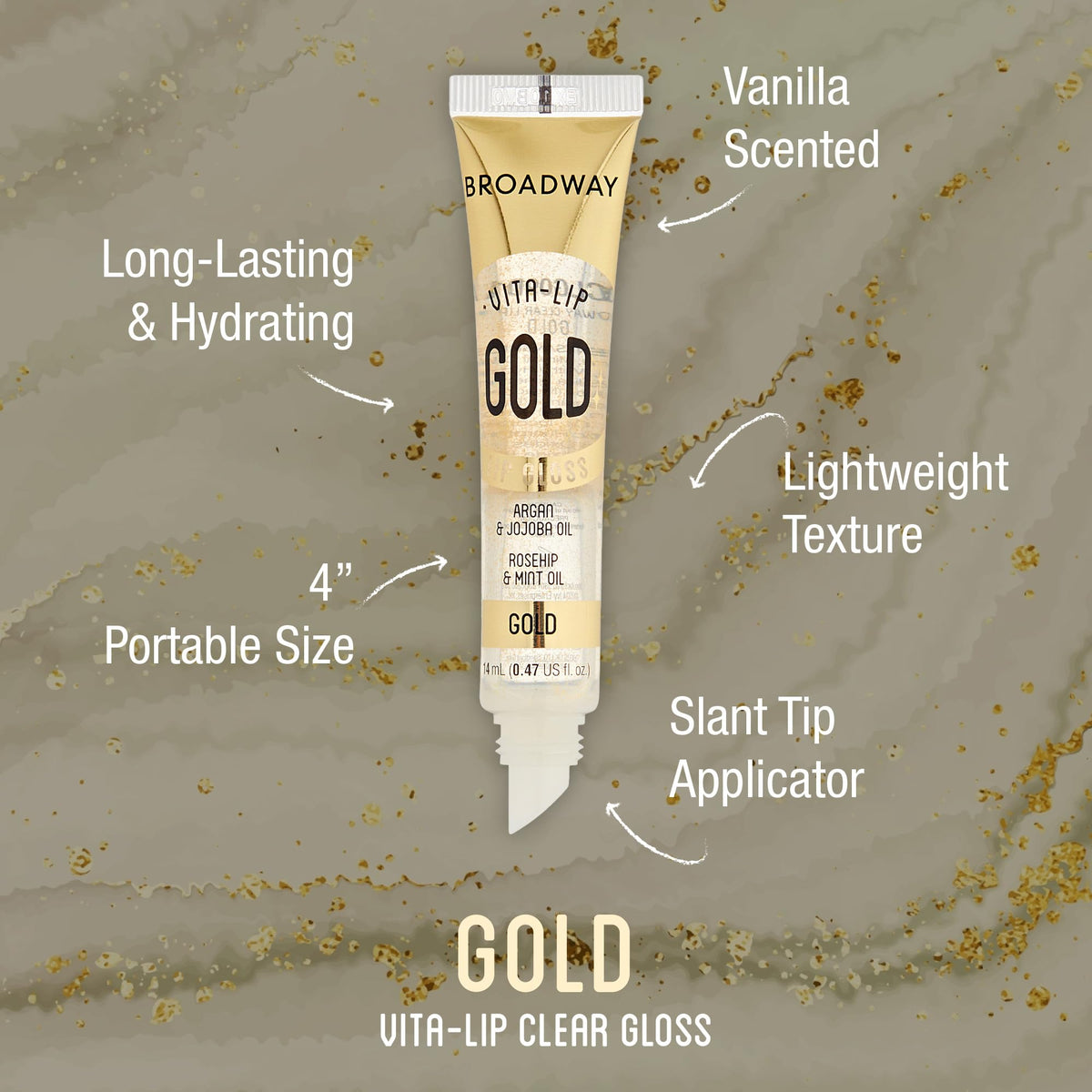 Broadway Vita-Lip gloss on glossy lips for long-lasting shine