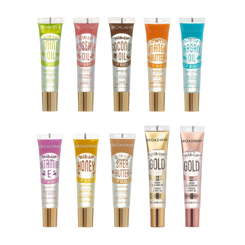 Ruby Kisses Broadway Vita-Lip gloss tube closeup with hydrating formula