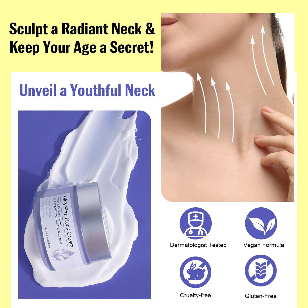Ruduwu neck and décolletage glow with renewed elasticity after use.